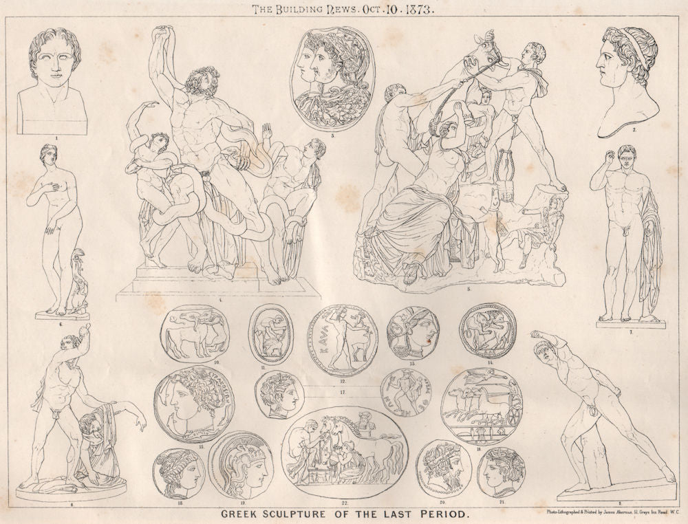 Greek Sculpture of the Last Period . Greece 1873 old antique print picture